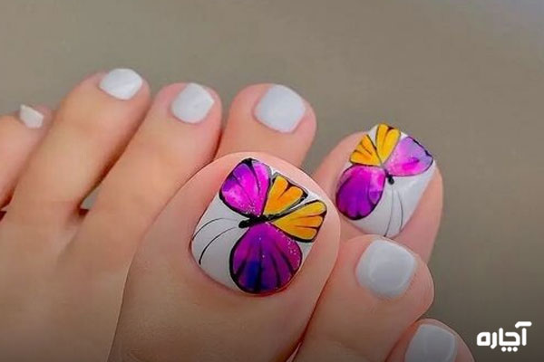 دیزاین ناخن پای پروانه‌ای